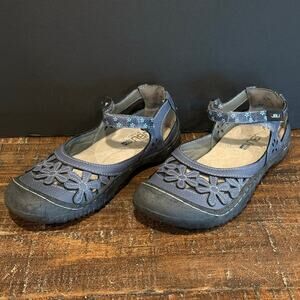 JBU Jambu Wildflower Blue Vegan Leather Floral Mary Jane Flats Shoes Women's 6.5
